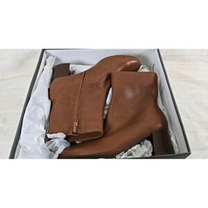 Arezzo Rebecca Leather Ankle Boots Brown Block Heel Side Zip‎ Women Size 5.5B